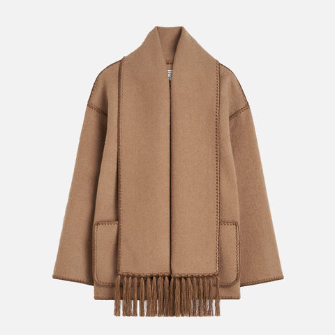 Embroidered Scarf Jacket Camel