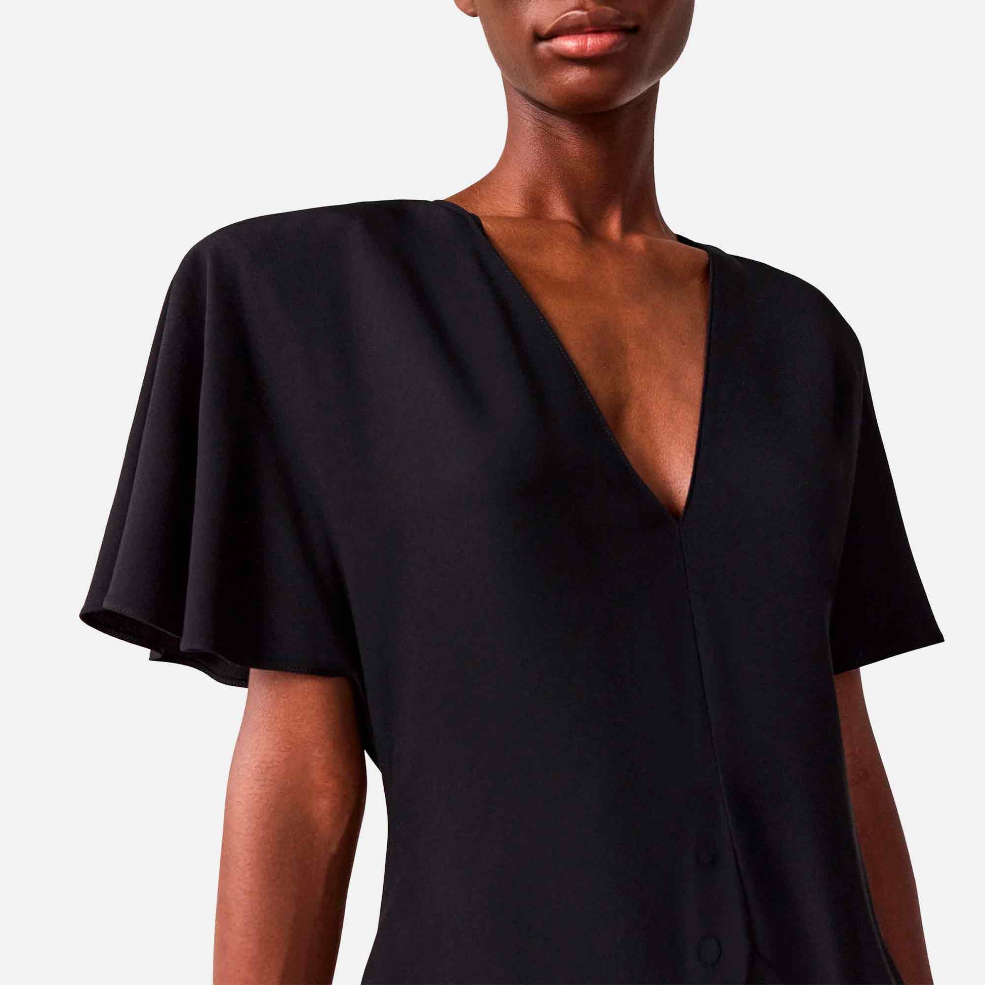 Envers Satin Matte Side V Neck Dress Black