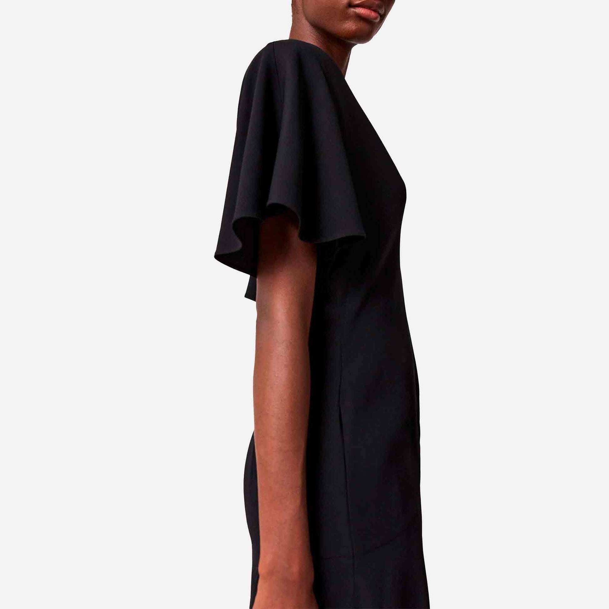 Envers Satin Matte Side V Neck Dress Black