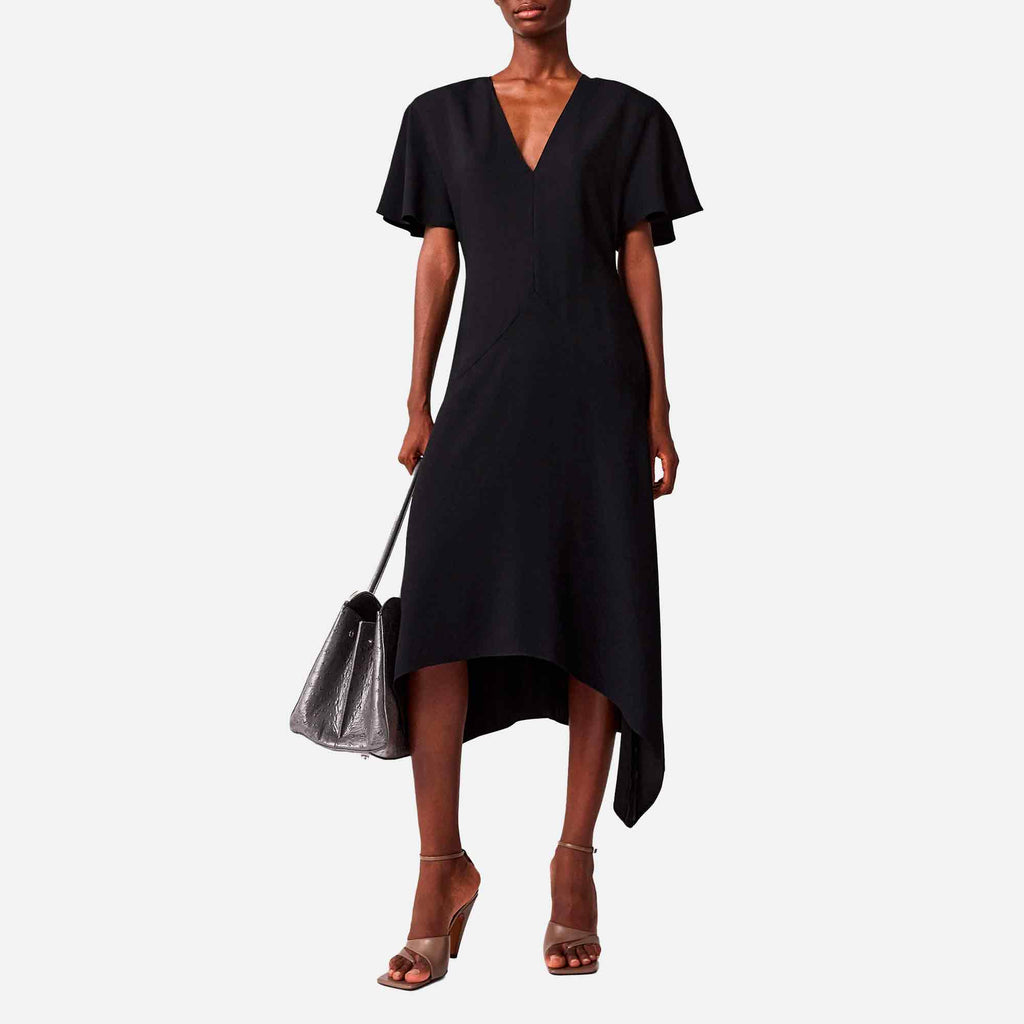 Envers Satin Matte Side V Neck Dress Black