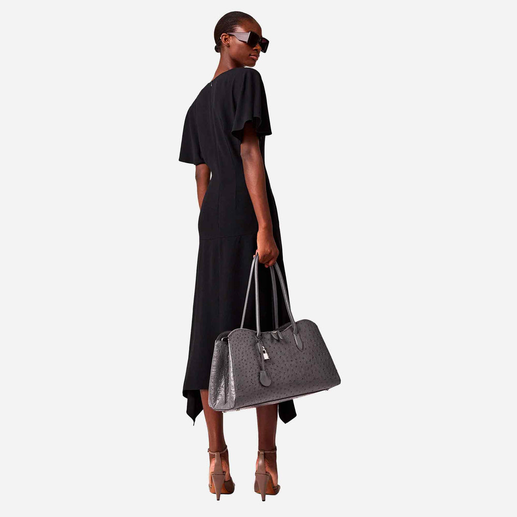 Envers Satin Matte Side V Neck Dress Black