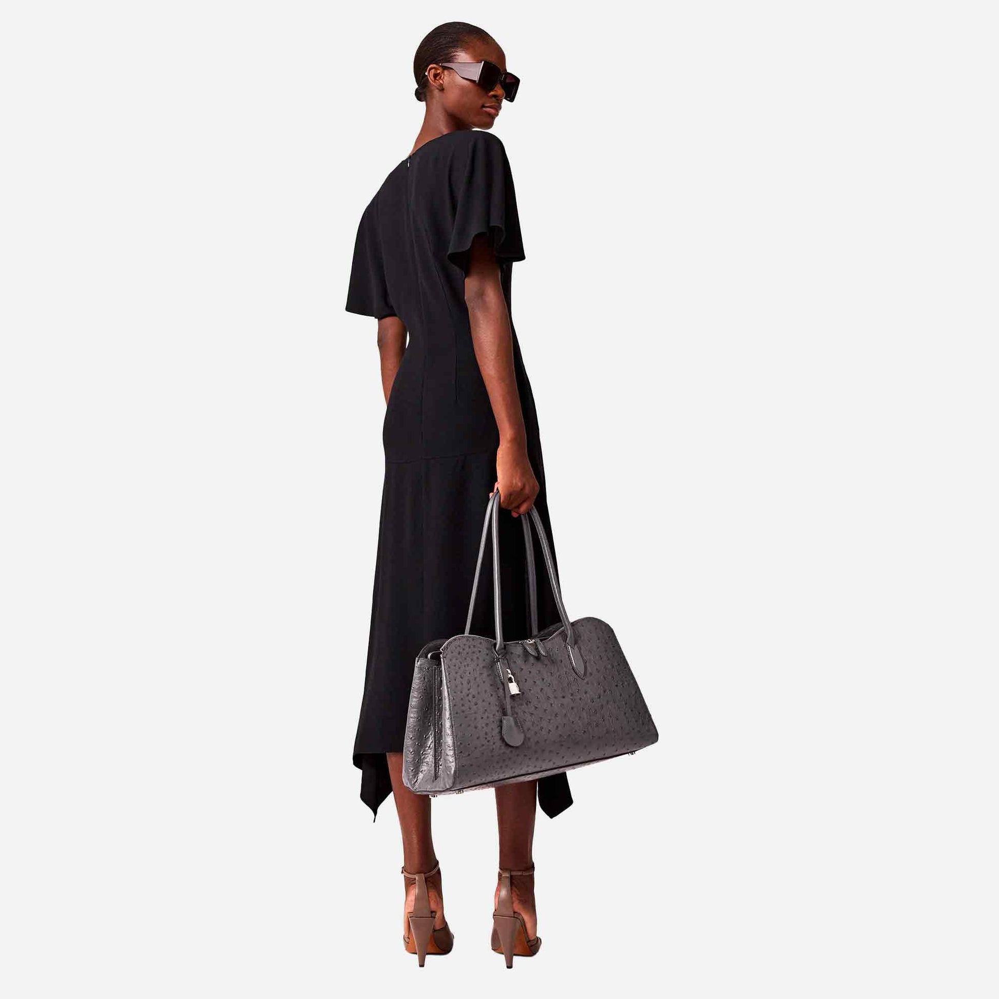 Envers Satin Matte Side V Neck Dress Black