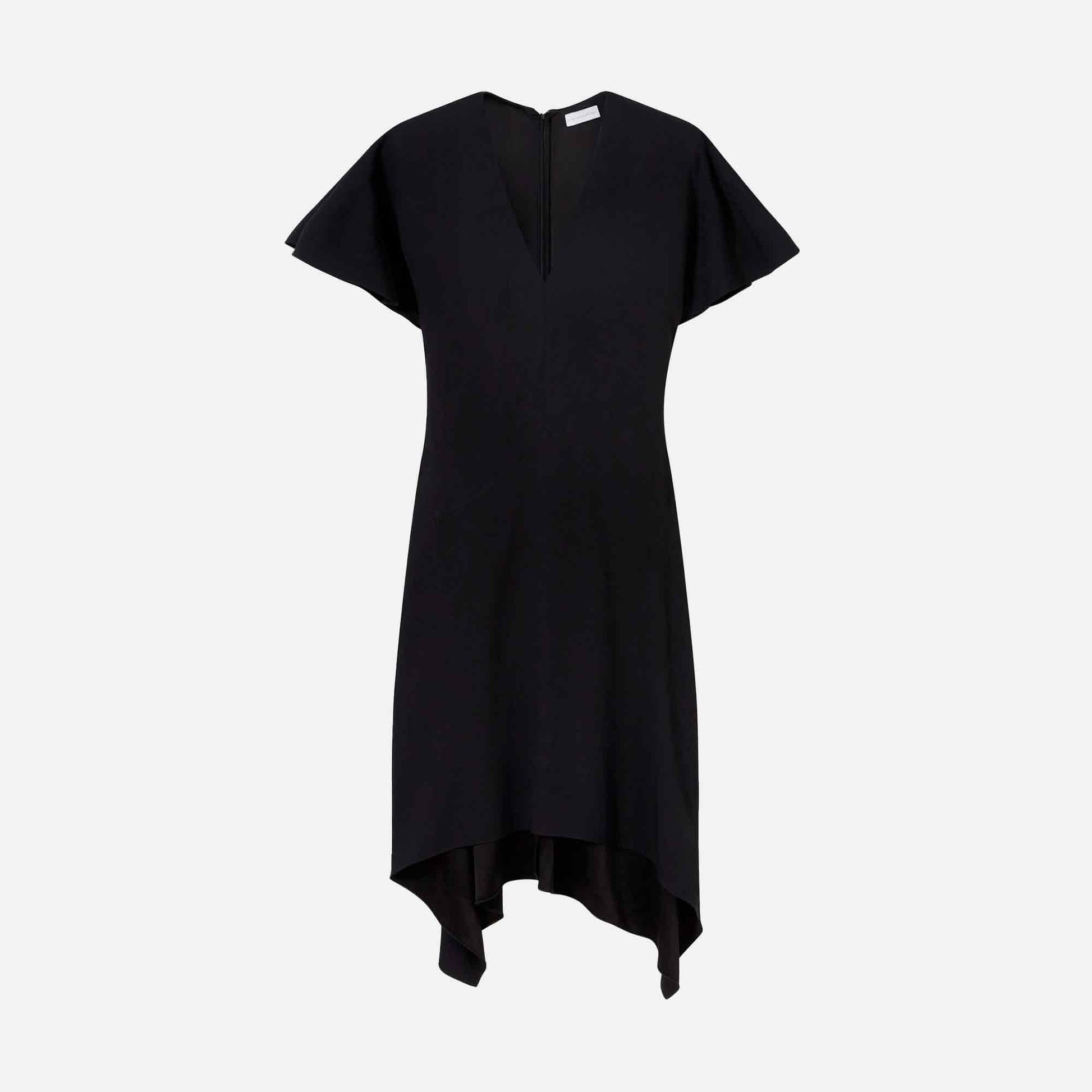 Envers Satin Matte Side V Neck Dress Black