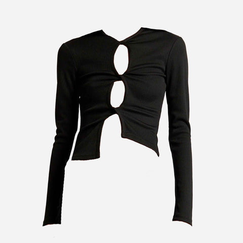 Open Twist Long Sleeve Top Black