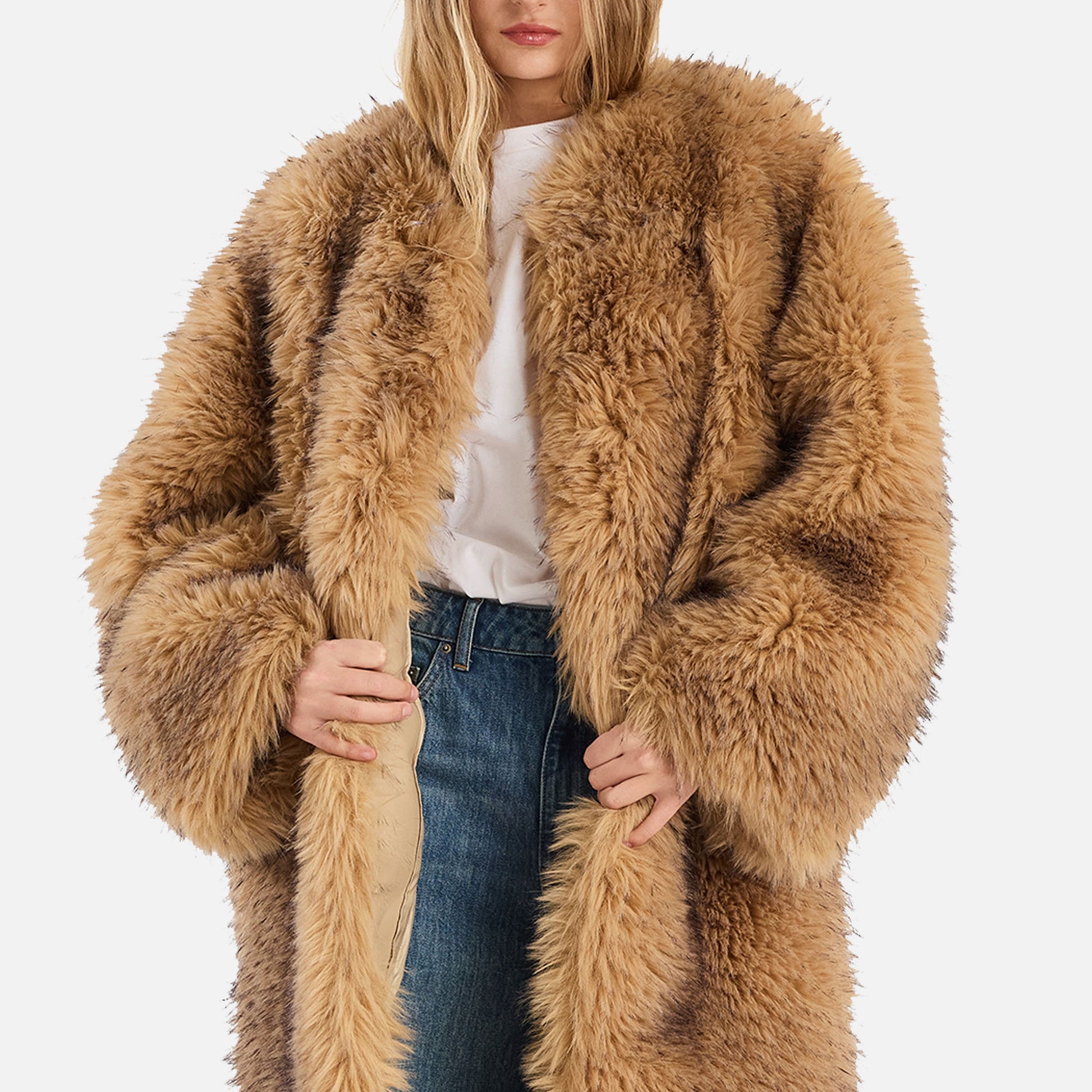 Faux Fur Long Coat Nougat