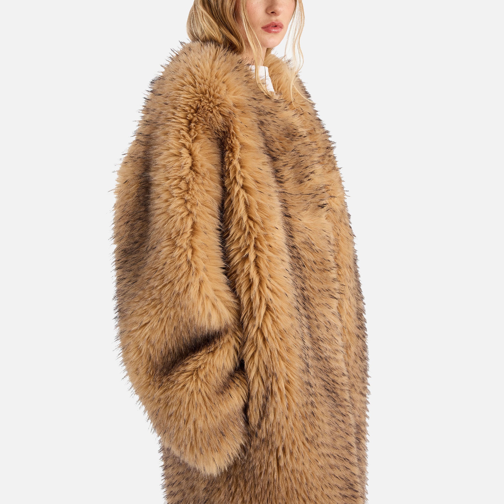 Faux Fur Long Coat Nougat