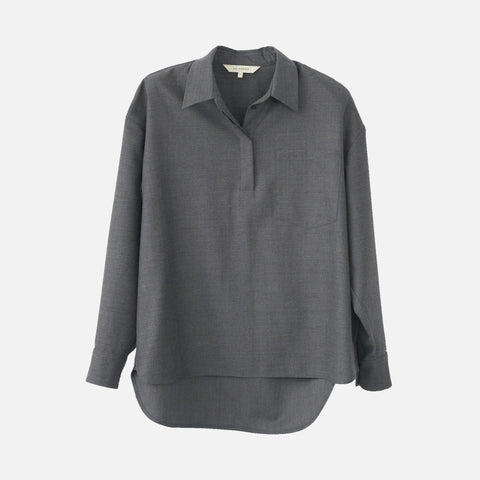 Fine Wool Oversize Polo Shirt Grey