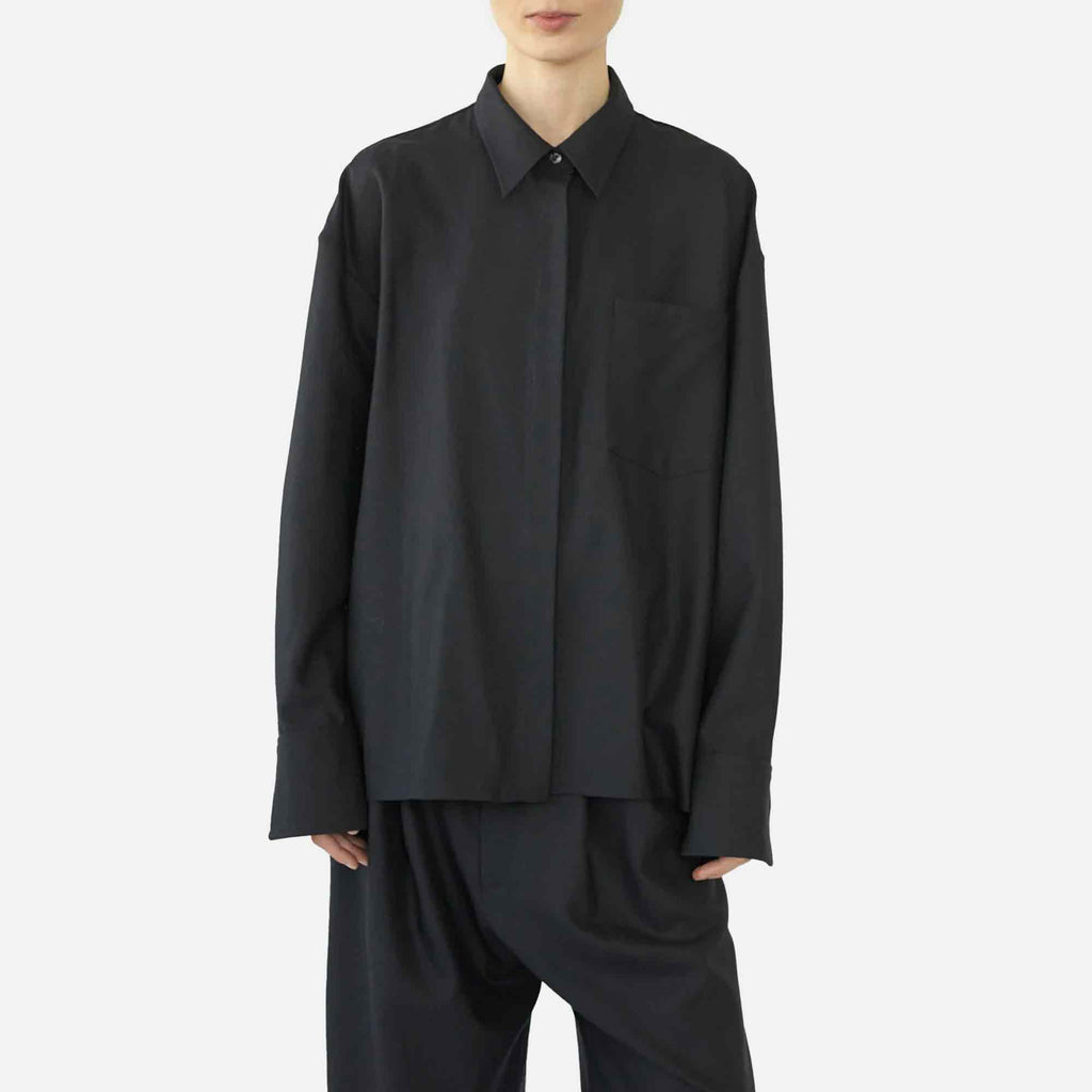 Fine Wool Oversized Shirt Navy