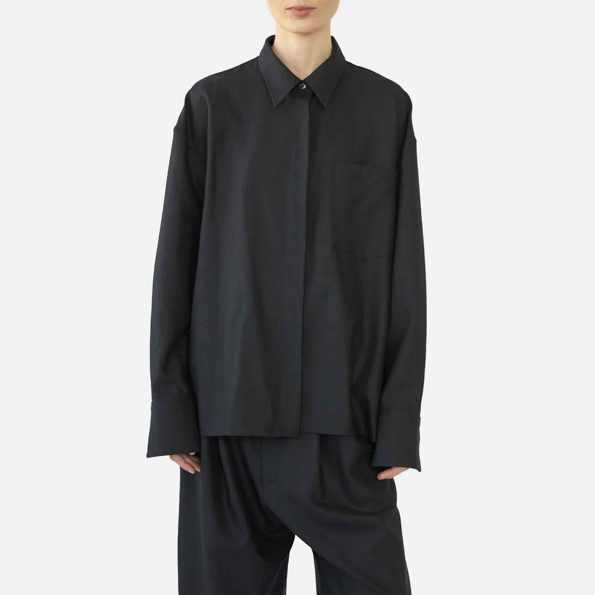 Fine Wool Oversized Shirt Navy
