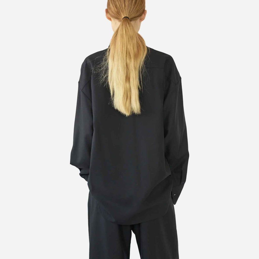 Fine Wool Oversized Shirt Navy