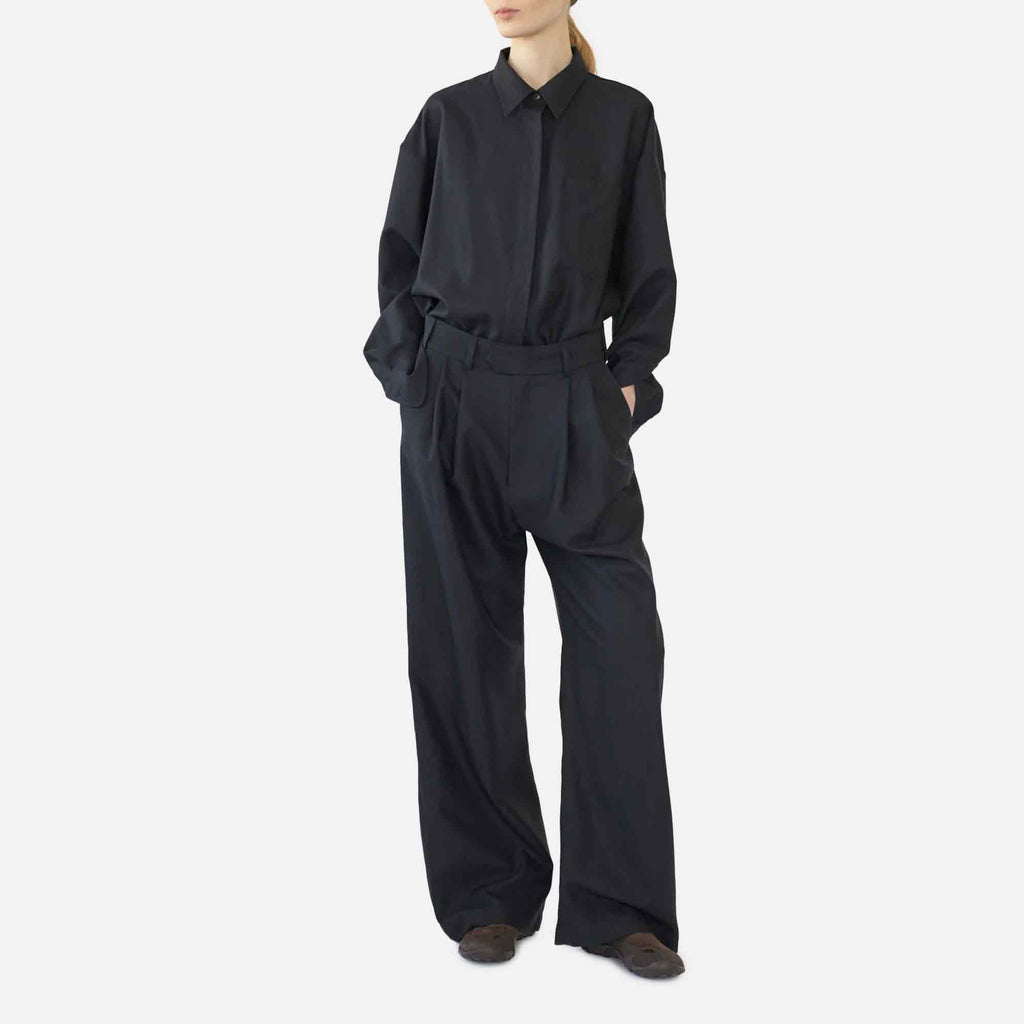 Fine Wool Wide Box Pants Navy
