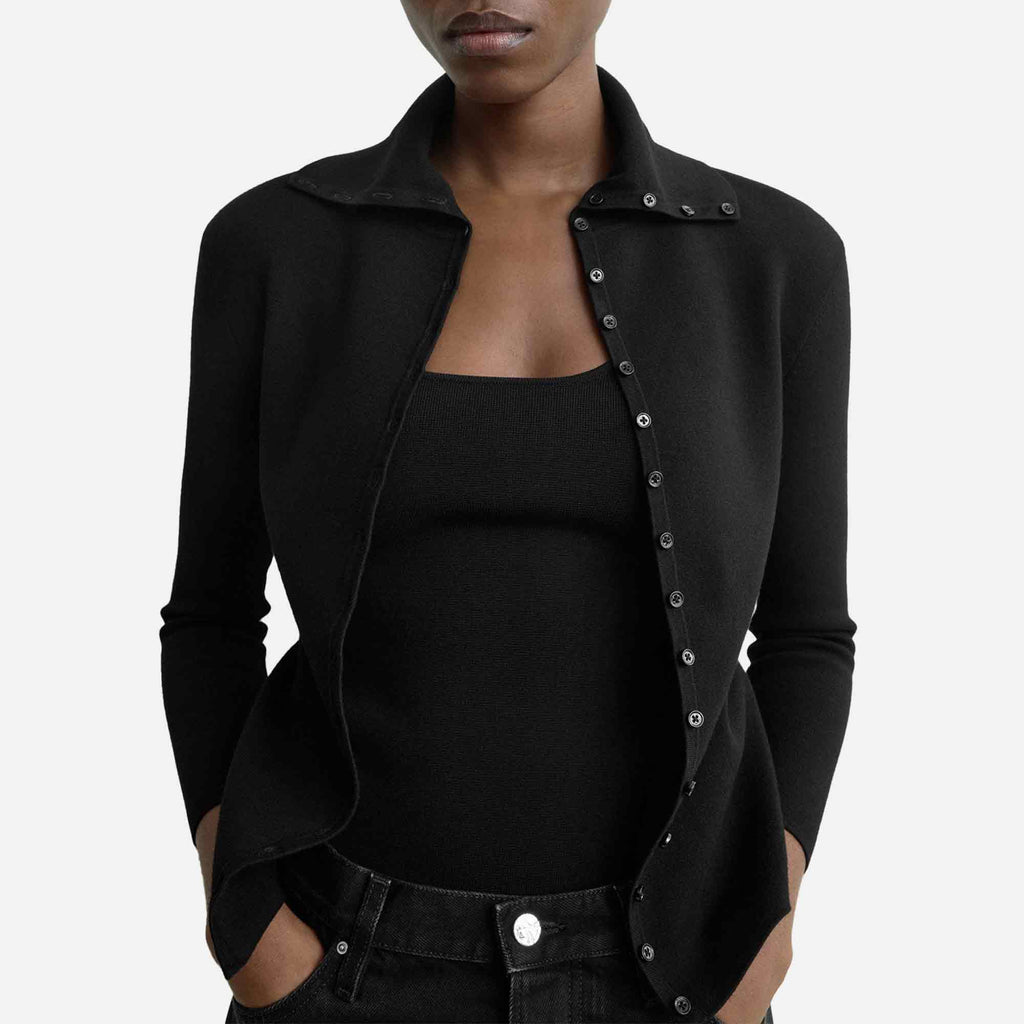 Fitted Polo Cardigan Black