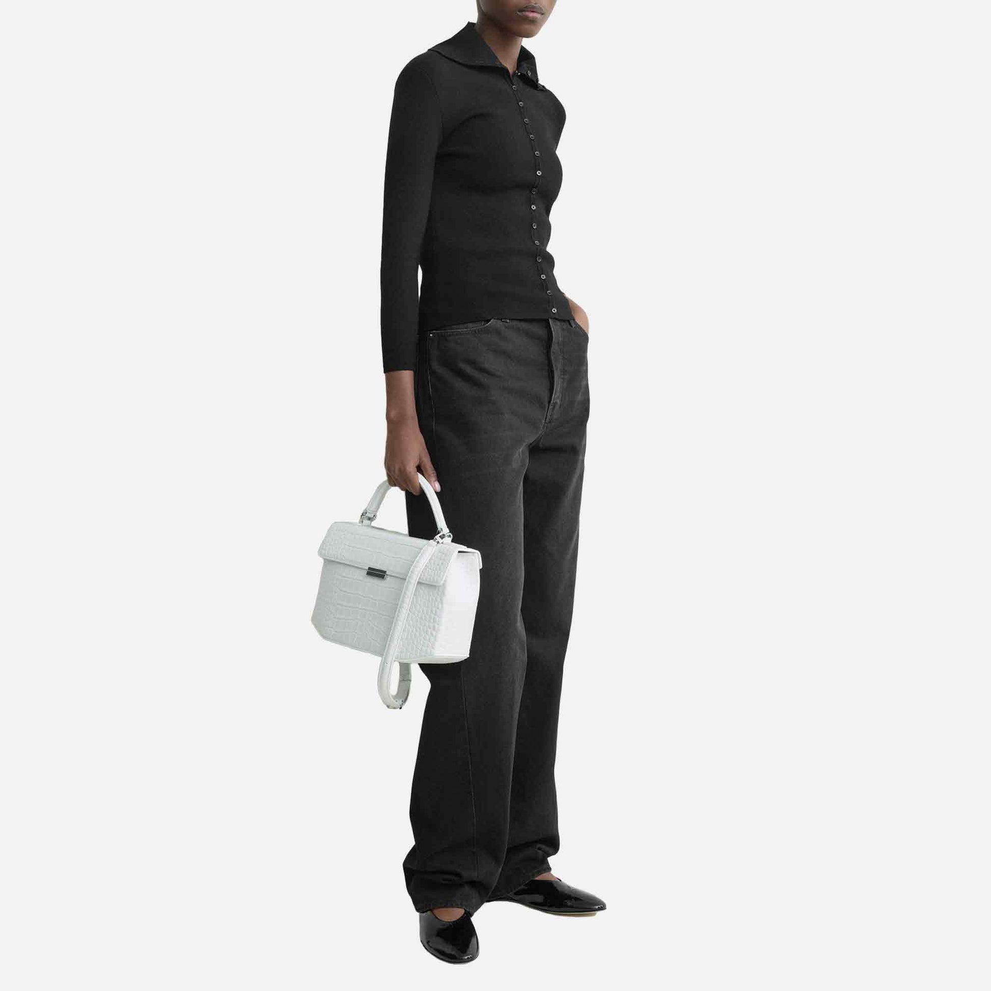 Fitted Polo Cardigan Black