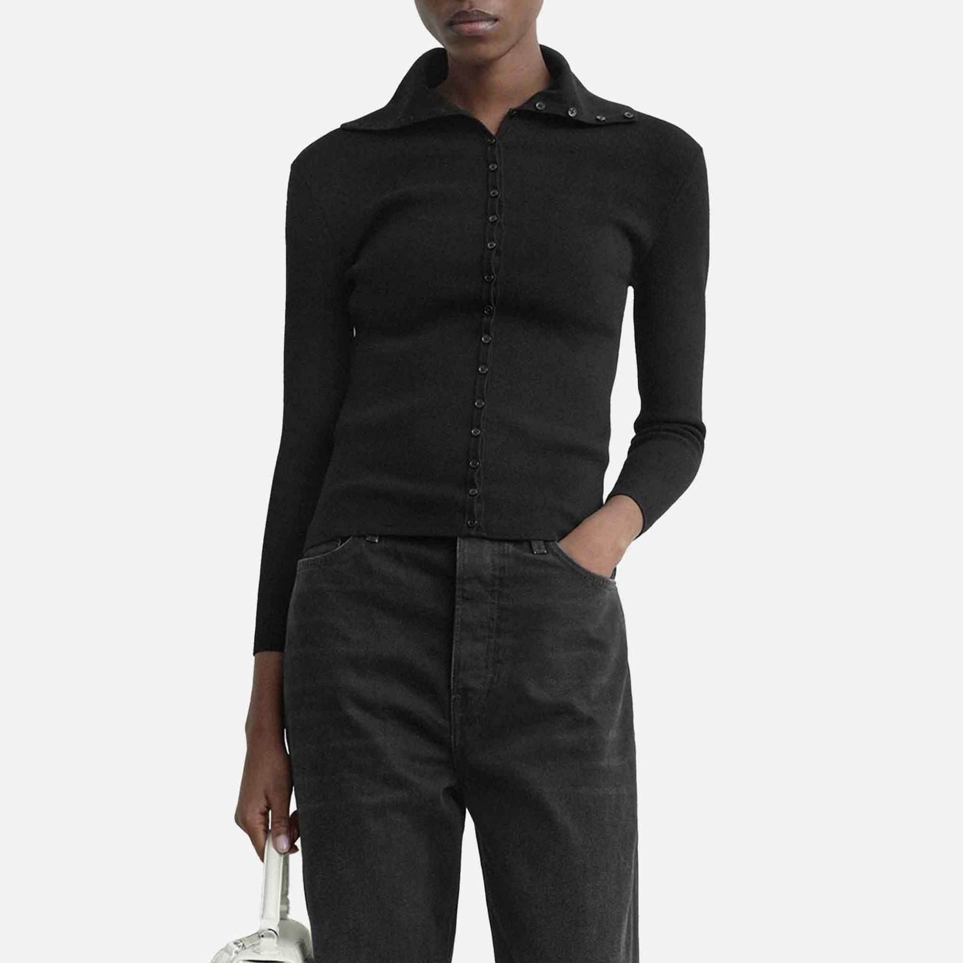 Fitted Polo Cardigan Black