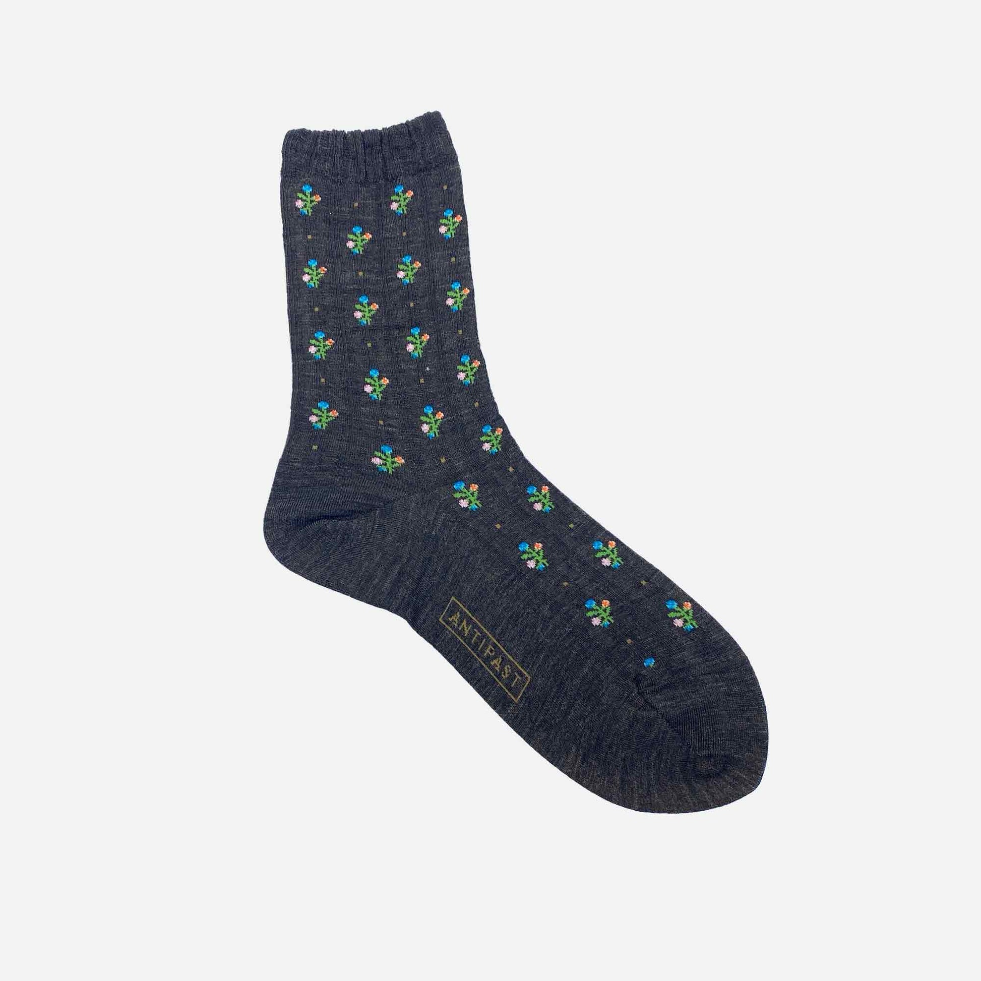 Flower Stripes Socks Brown