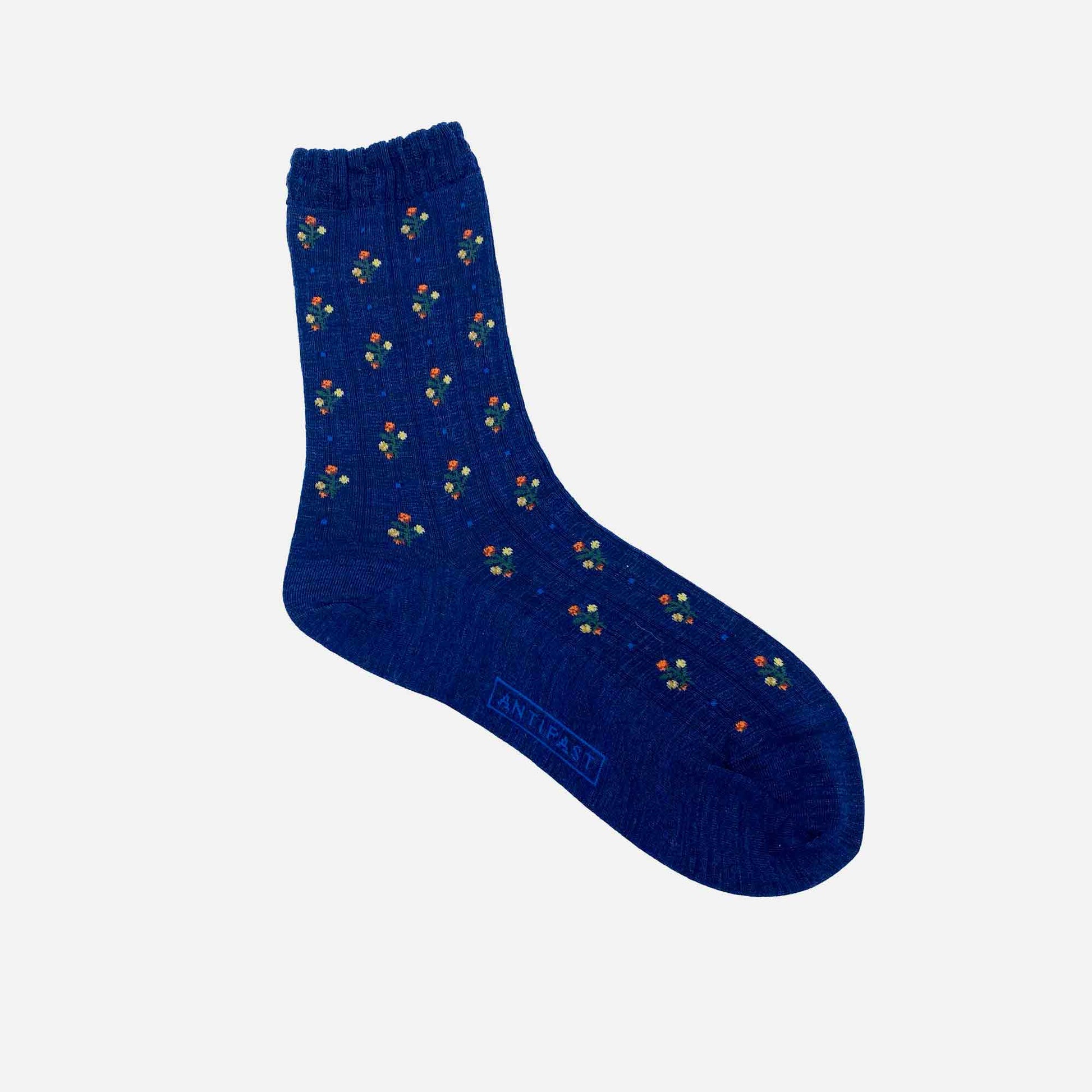 Flower Stripes Socks Navy