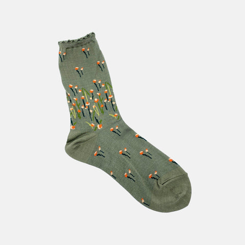 Full Fry Flower Socks Khaki