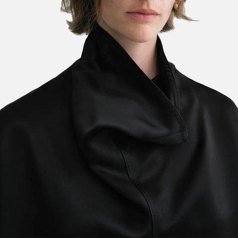 Funnel-Neck Satin Blouse Black