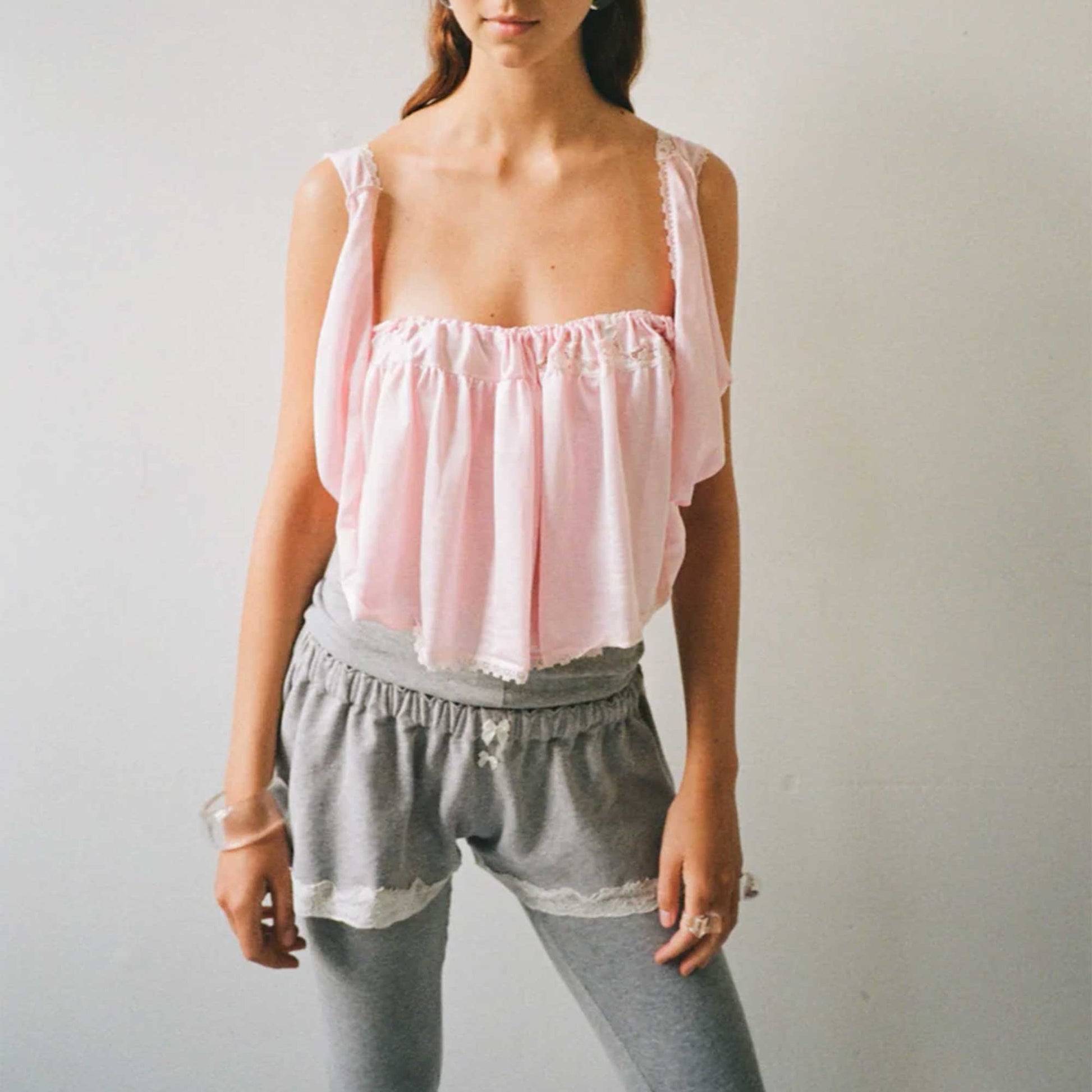 Lace Mini Sweatshorts Light Grey Melange