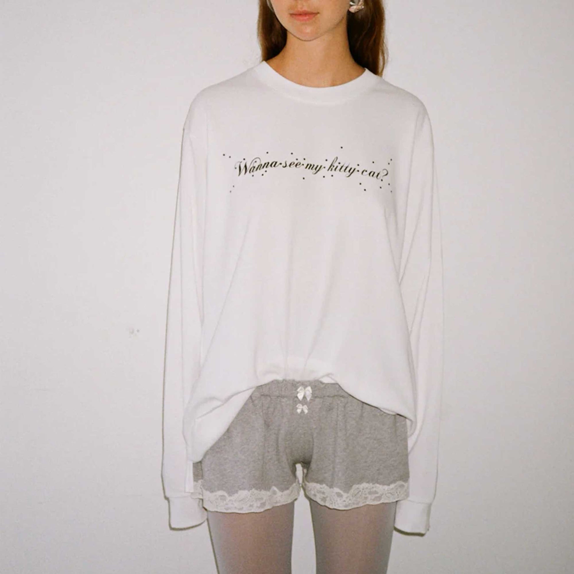 Lace Mini Sweatshorts Light Grey Melange