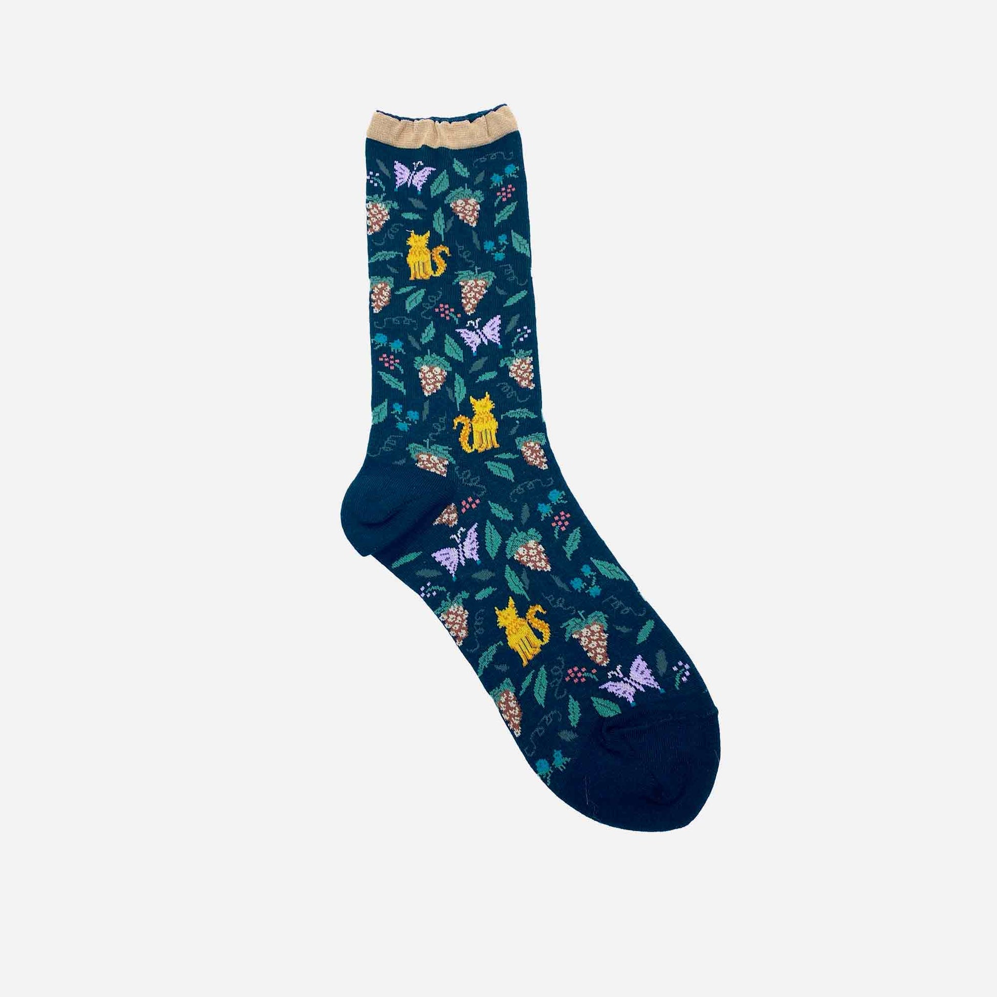 Garden Cat Socks Green
