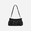 Gathered Leather Clutch Black