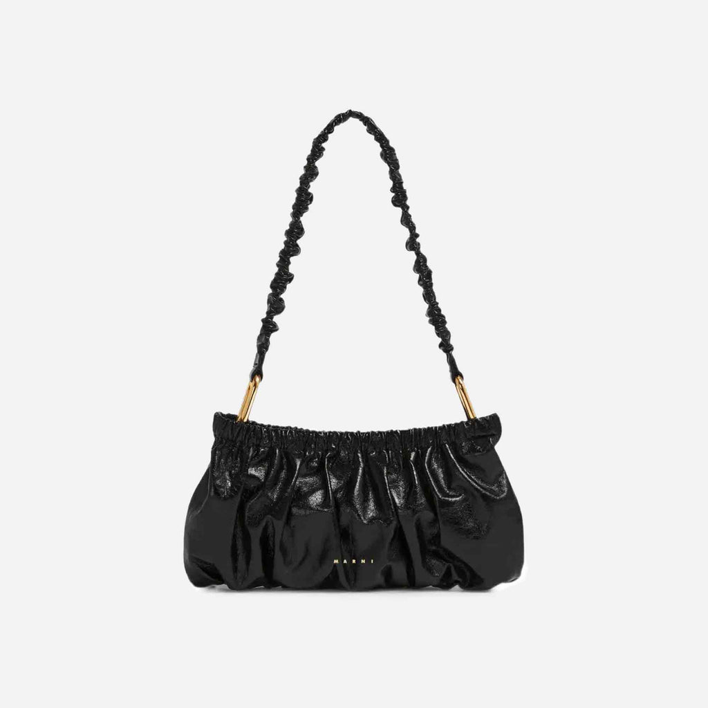 Gathered Leather Clutch Black