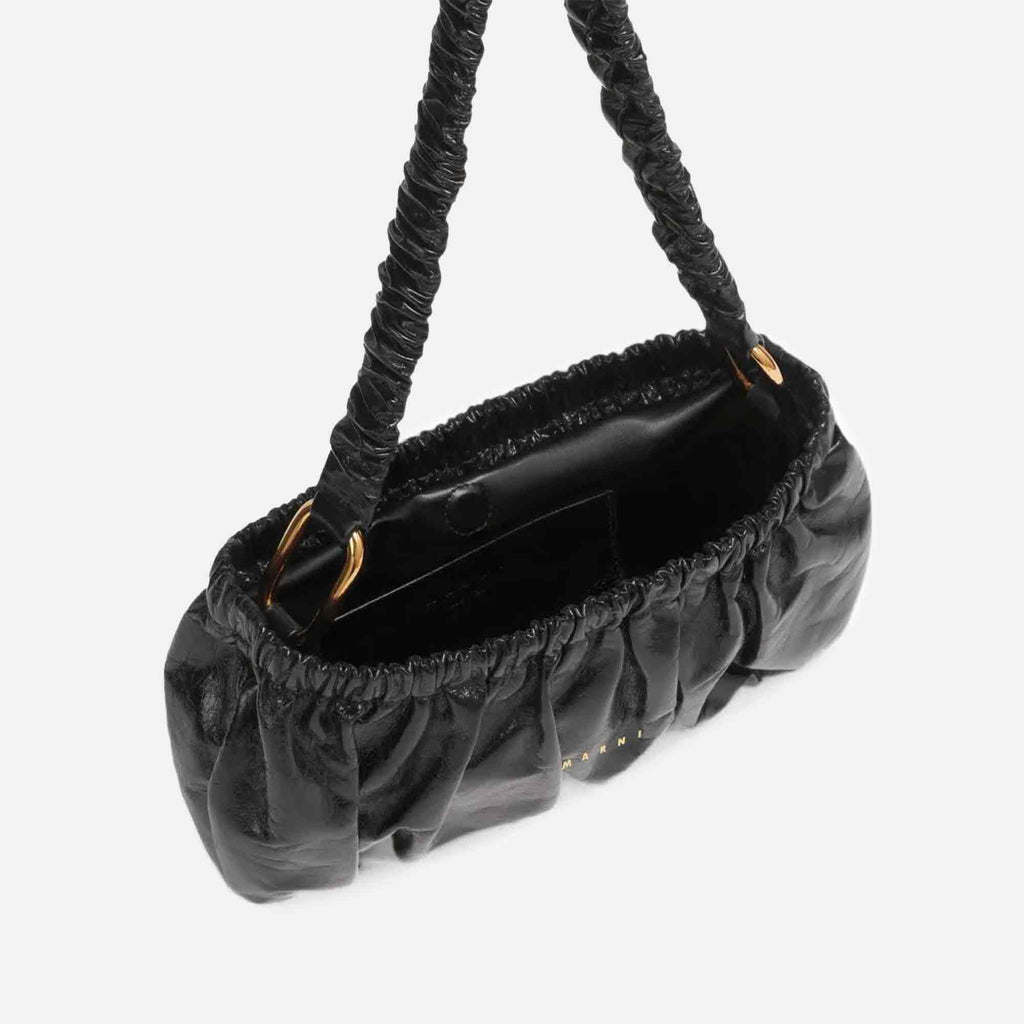 Gathered Leather Clutch Black
