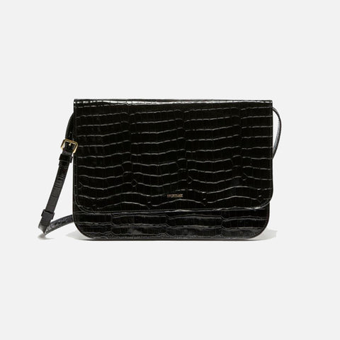 Geo Envelope Handbag Black Crocodile Print