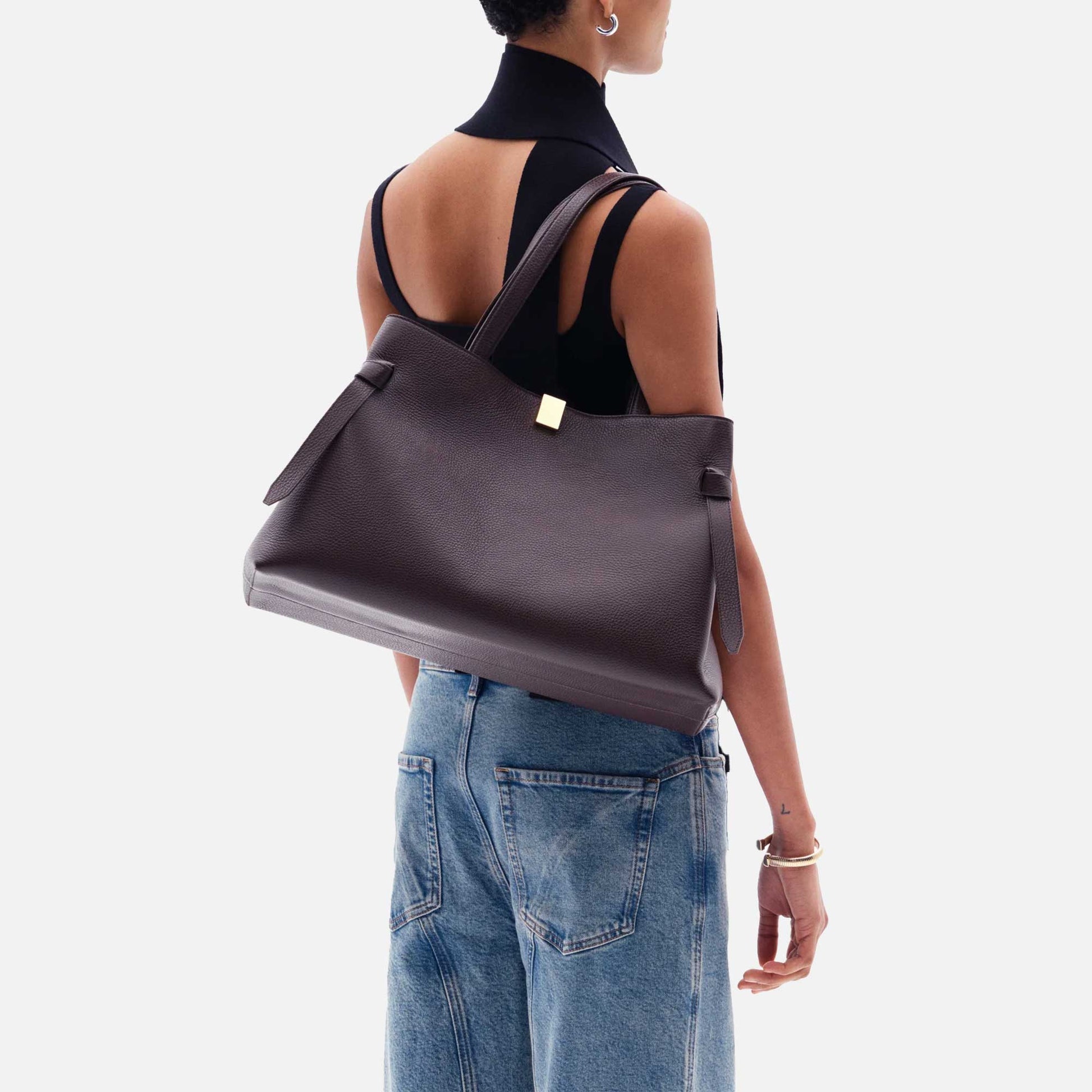 Gyoza Tote Bag Grained Leather Espresso