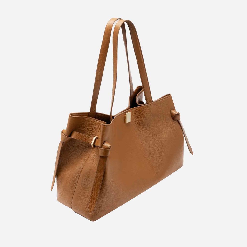 Gyoza Tote Bag Grained Leather Hazel