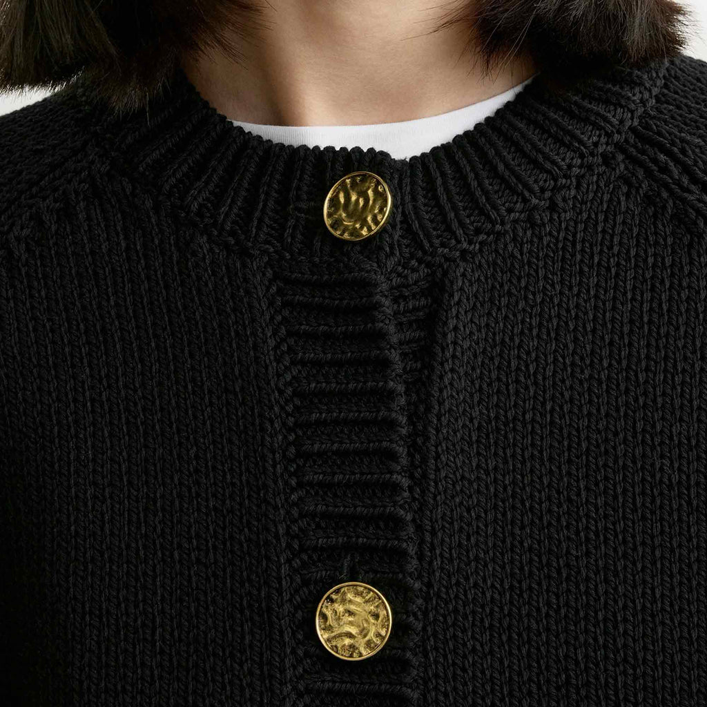Hammered Button Cardigan Black