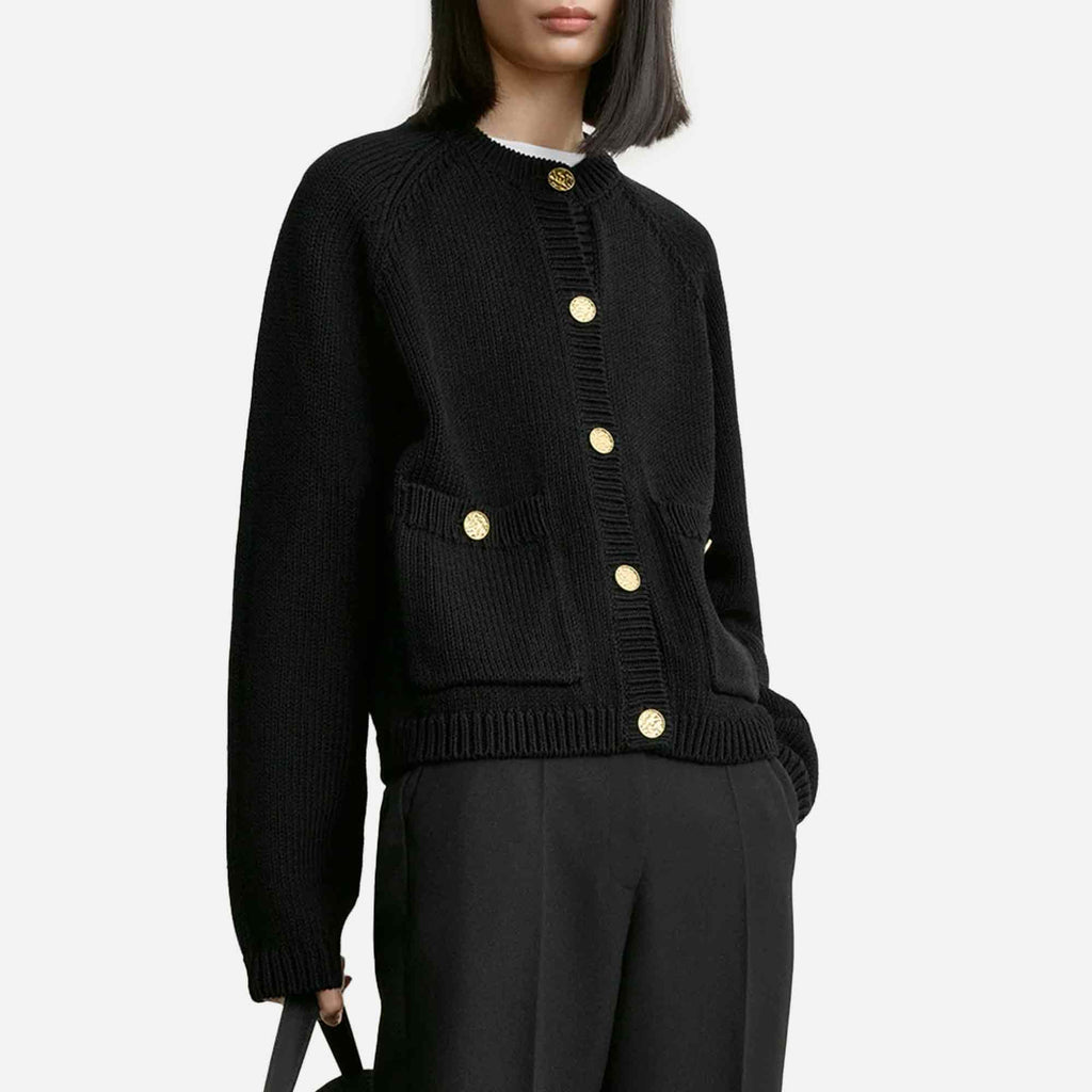 Hammered Button Cardigan Black