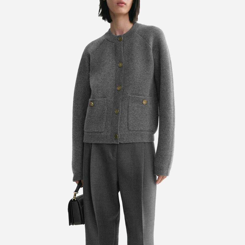 Hammered Button Cardigan Grey Melange