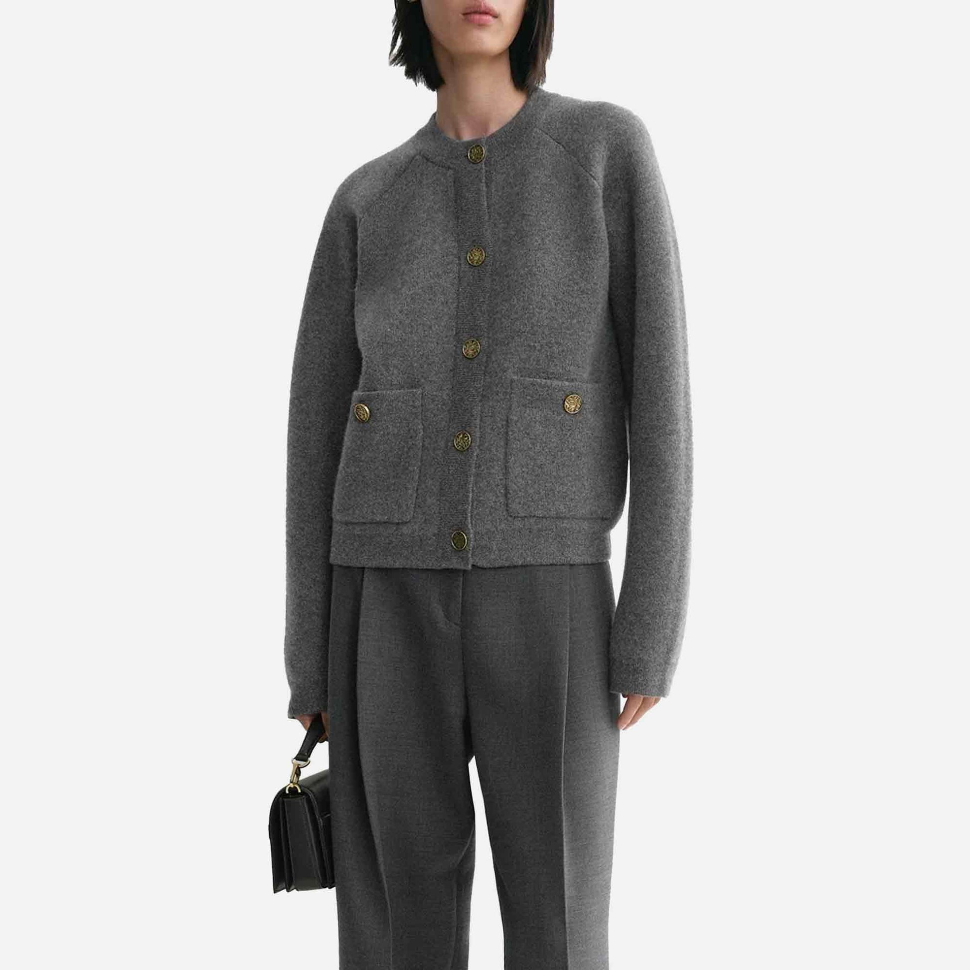 Hammered Button Cardigan Grey Melange