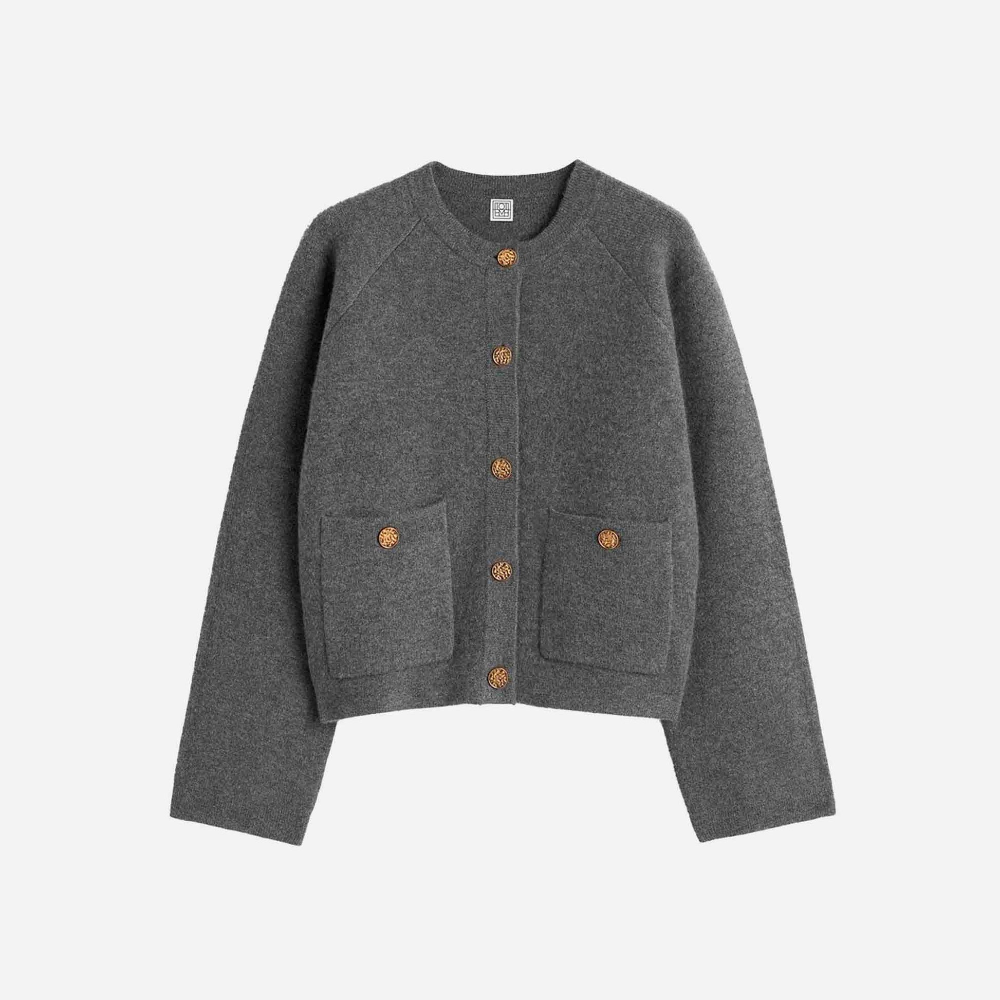 Hammered Button Cardigan Grey Melange
