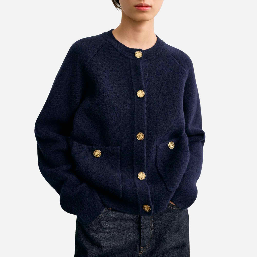 Hammered Button Cardigan Navy