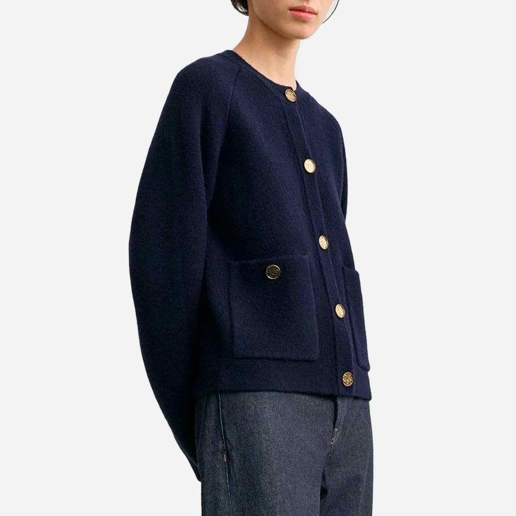 Hammered Button Cardigan Navy