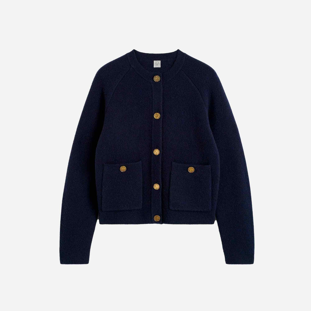 Hammered Button Cardigan Navy