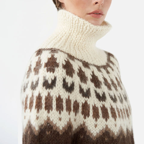 Hand Knit Crew Neck Sweater Brown