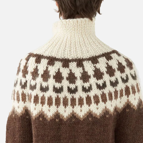 Hand Knit Crew Neck Sweater Brown