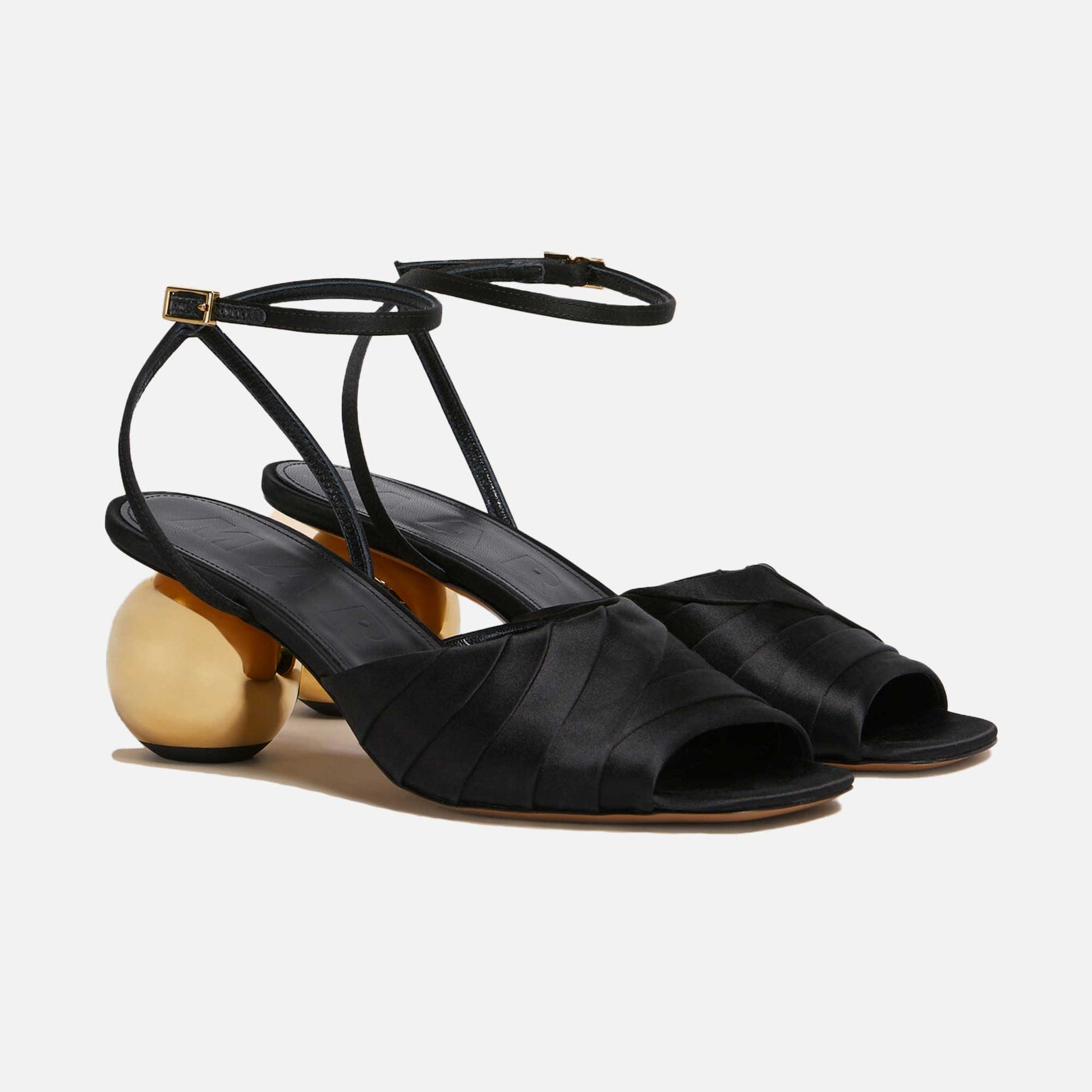 Heeled Sandal Folded Satin Black