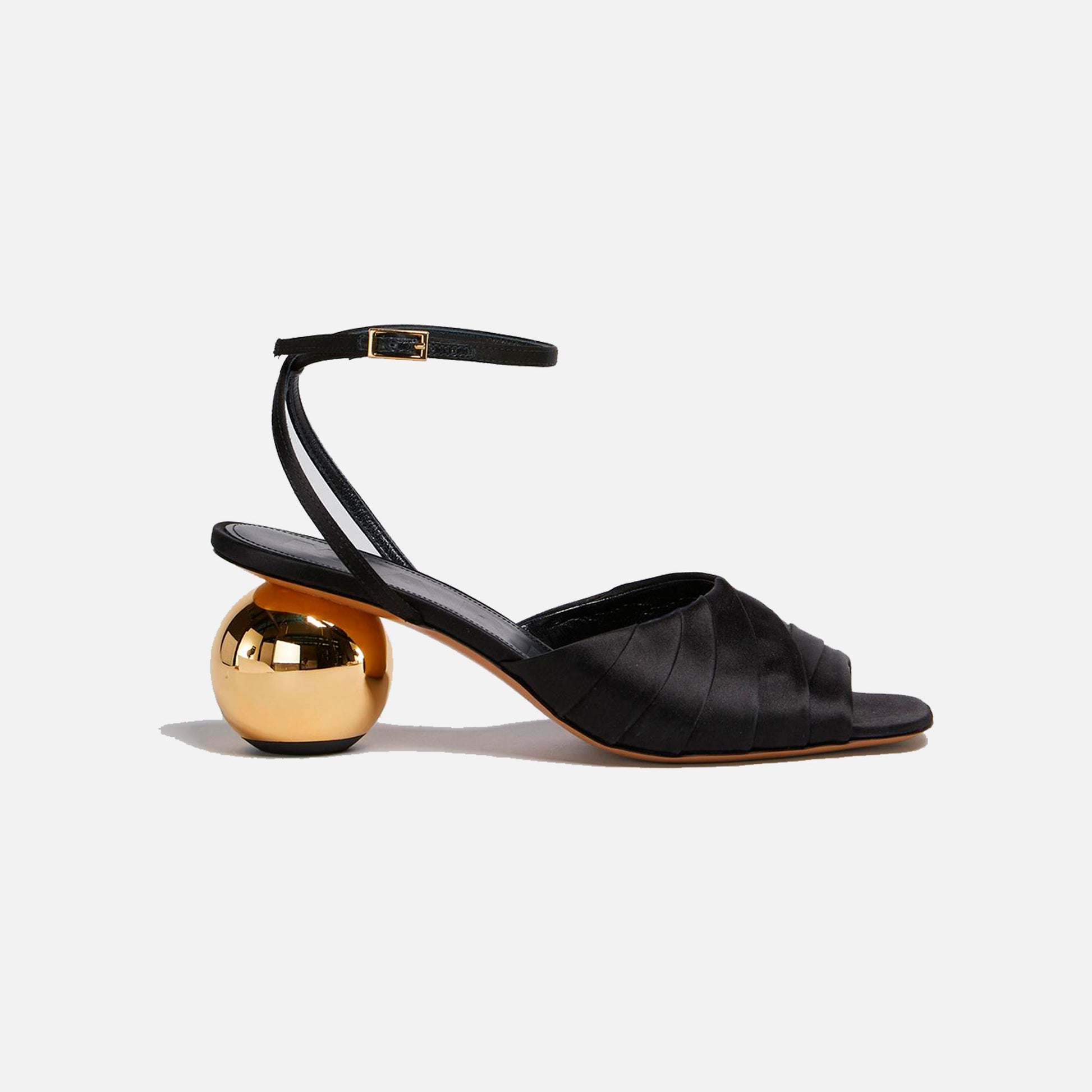 Heeled Sandal Folded Satin Black