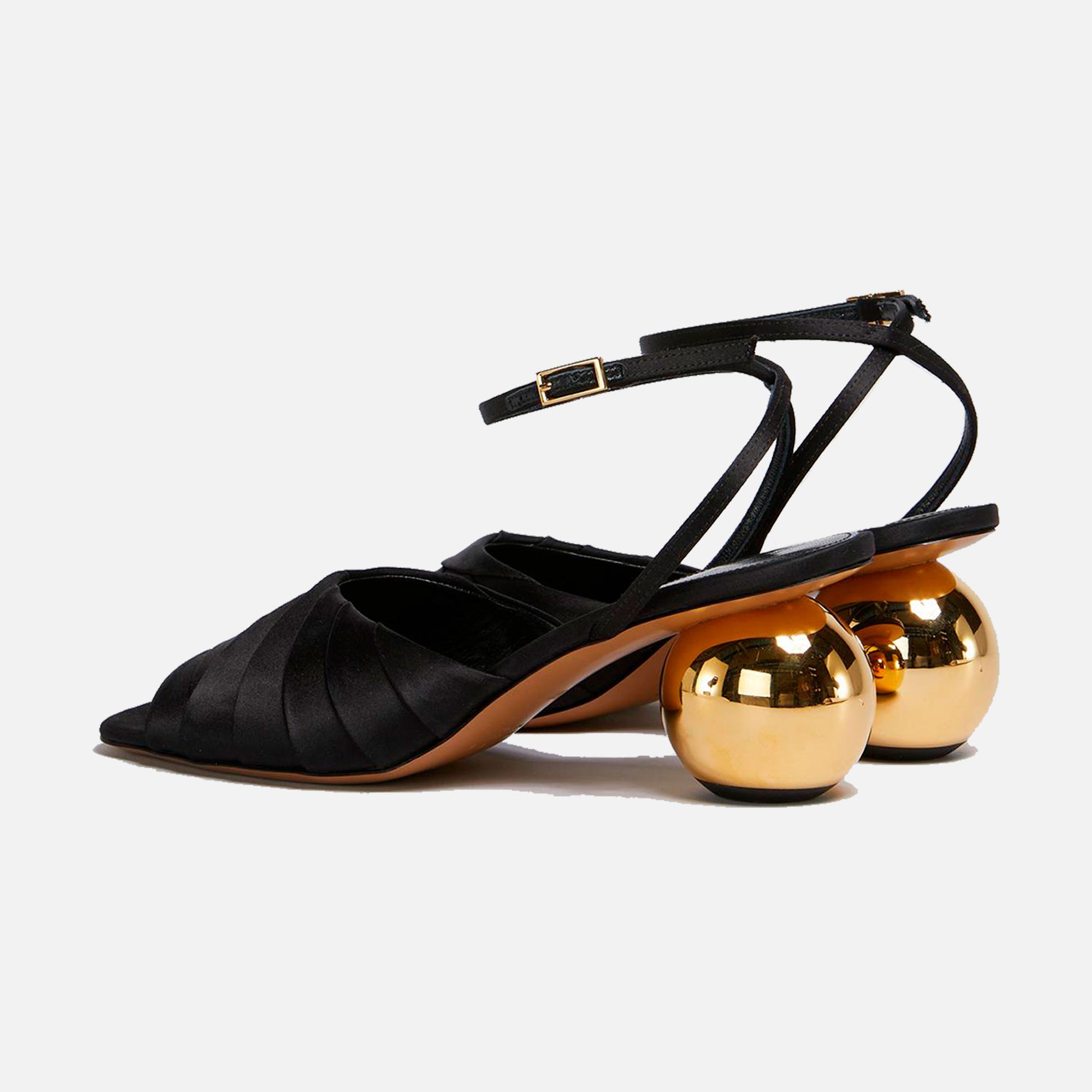 Heeled Sandal Folded Satin Black