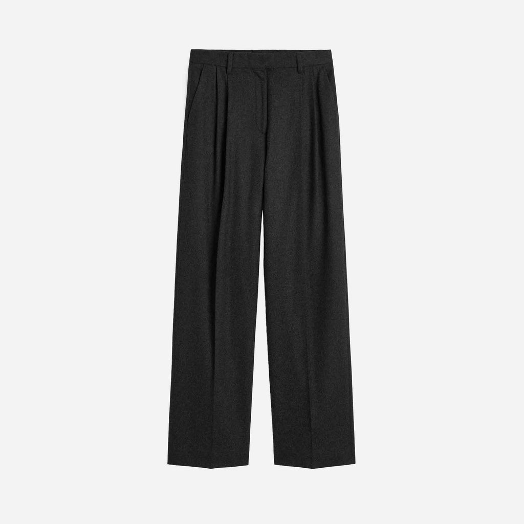 Herringbone Double-Pleat Trousers Dark Grey Melange