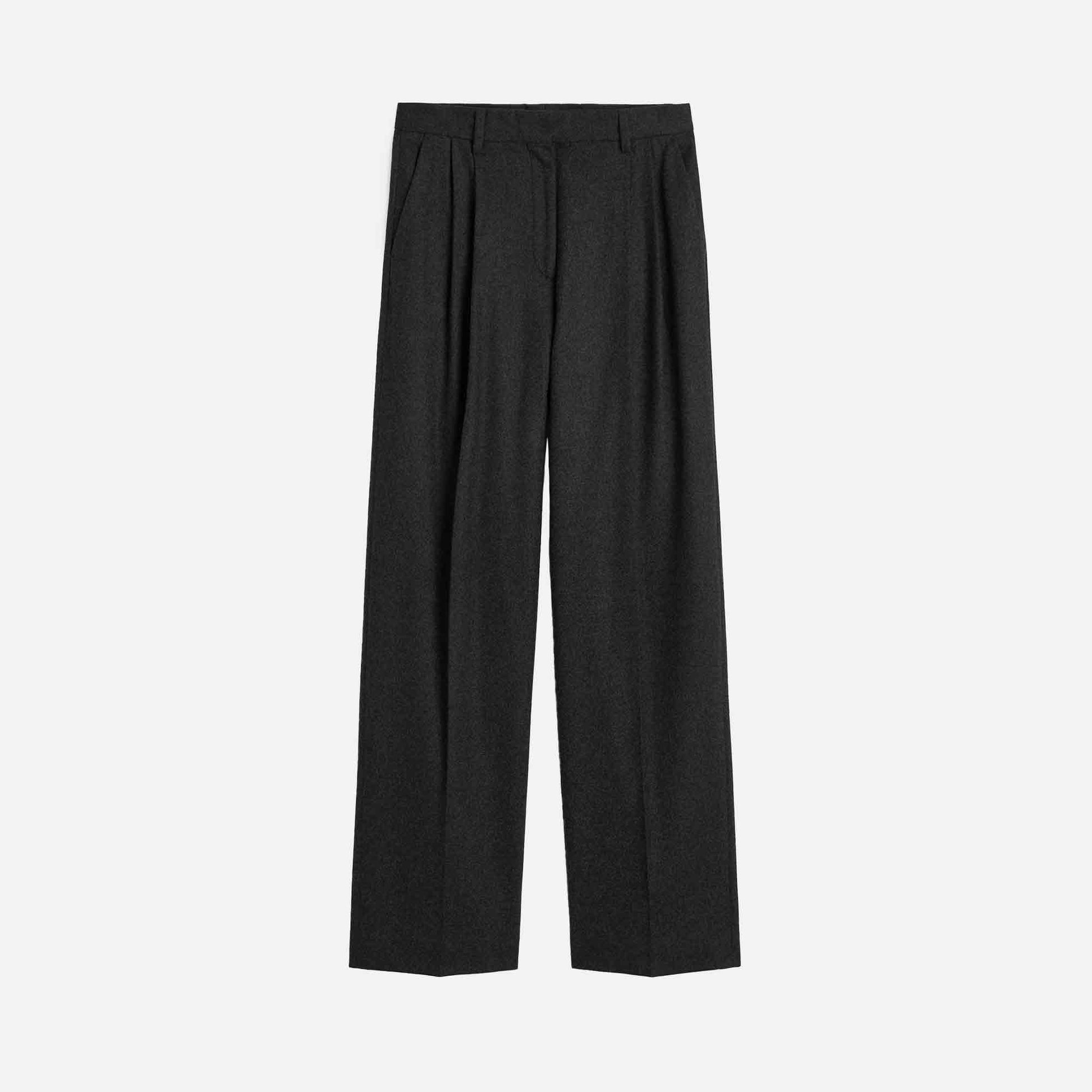 Herringbone Double-Pleat Trousers Dark Grey Melange