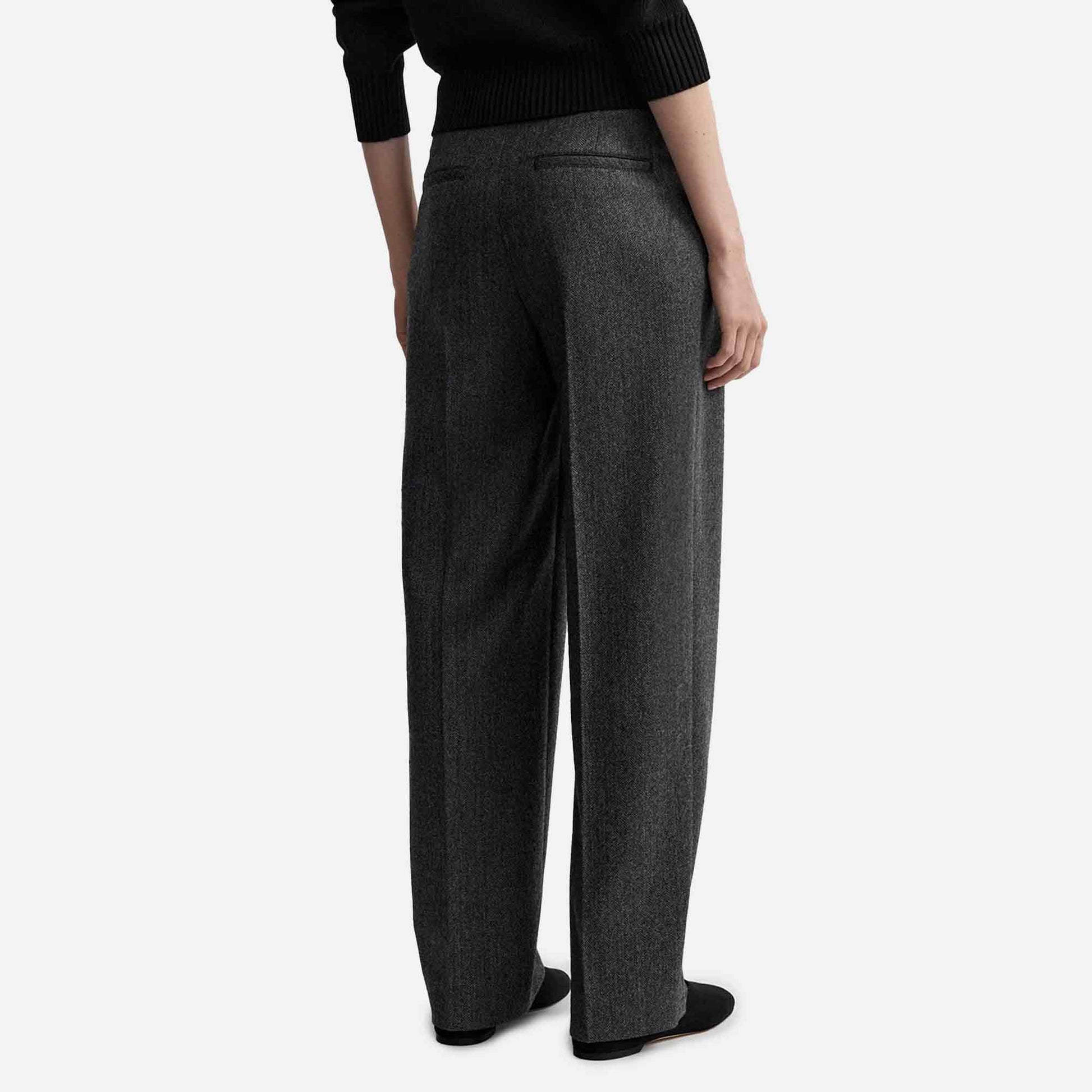 Herringbone Double-Pleat Trousers Dark Grey Melange