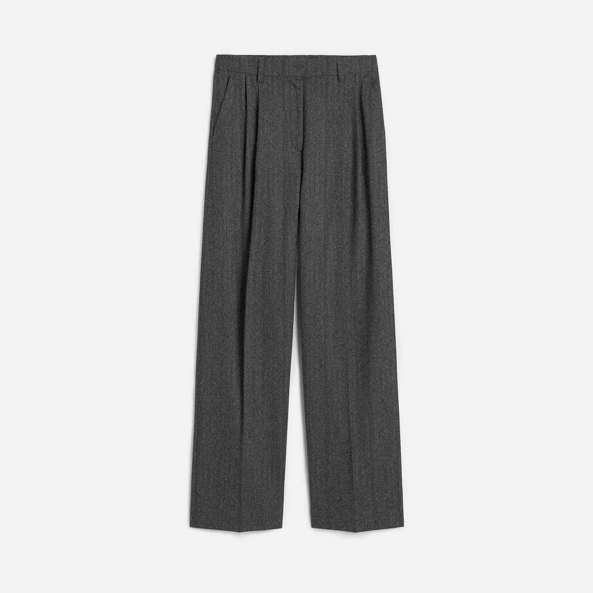 Herringbone Double-Pleat Trousers Dark Grey Melange