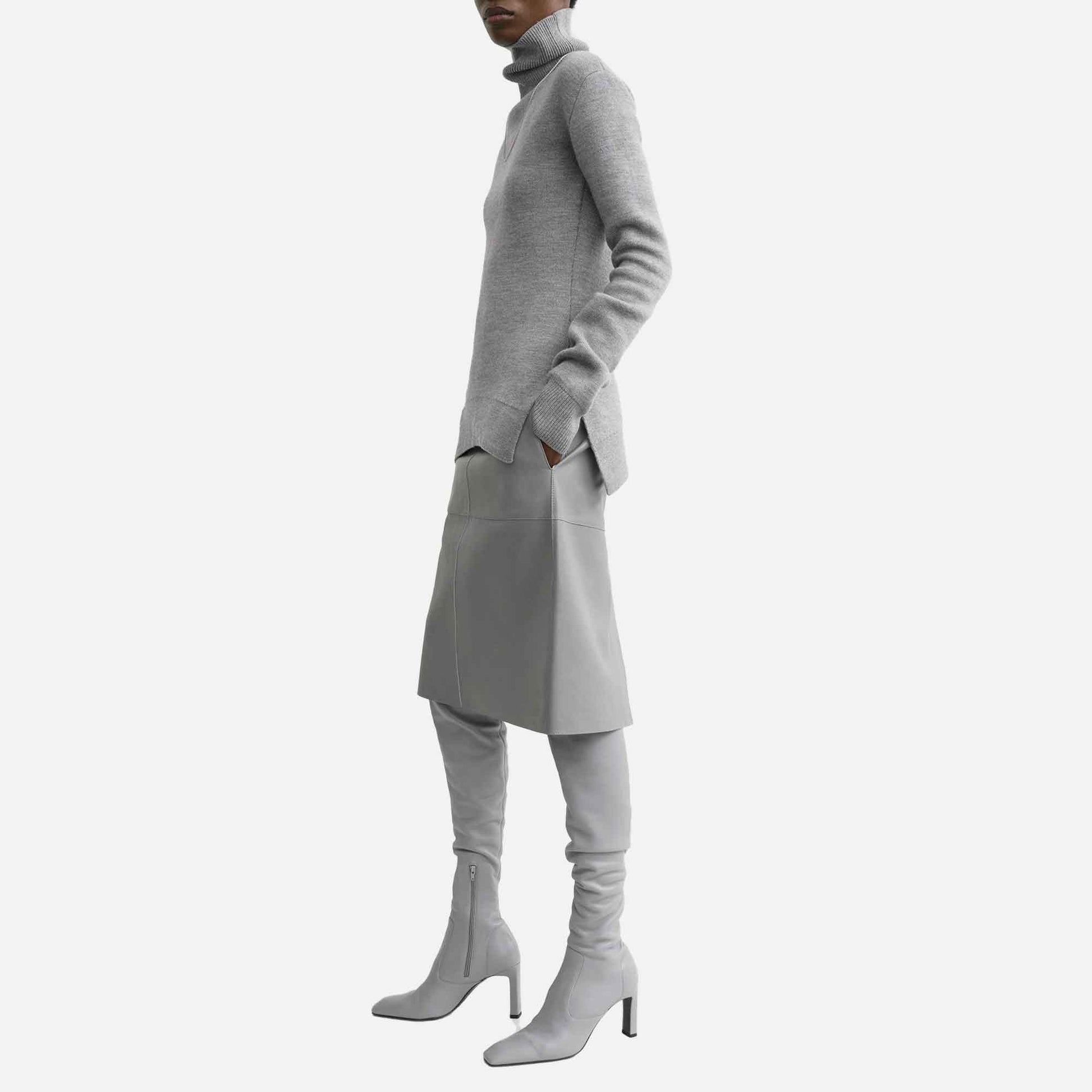High-Neck Double Knit Pale Grey Melange