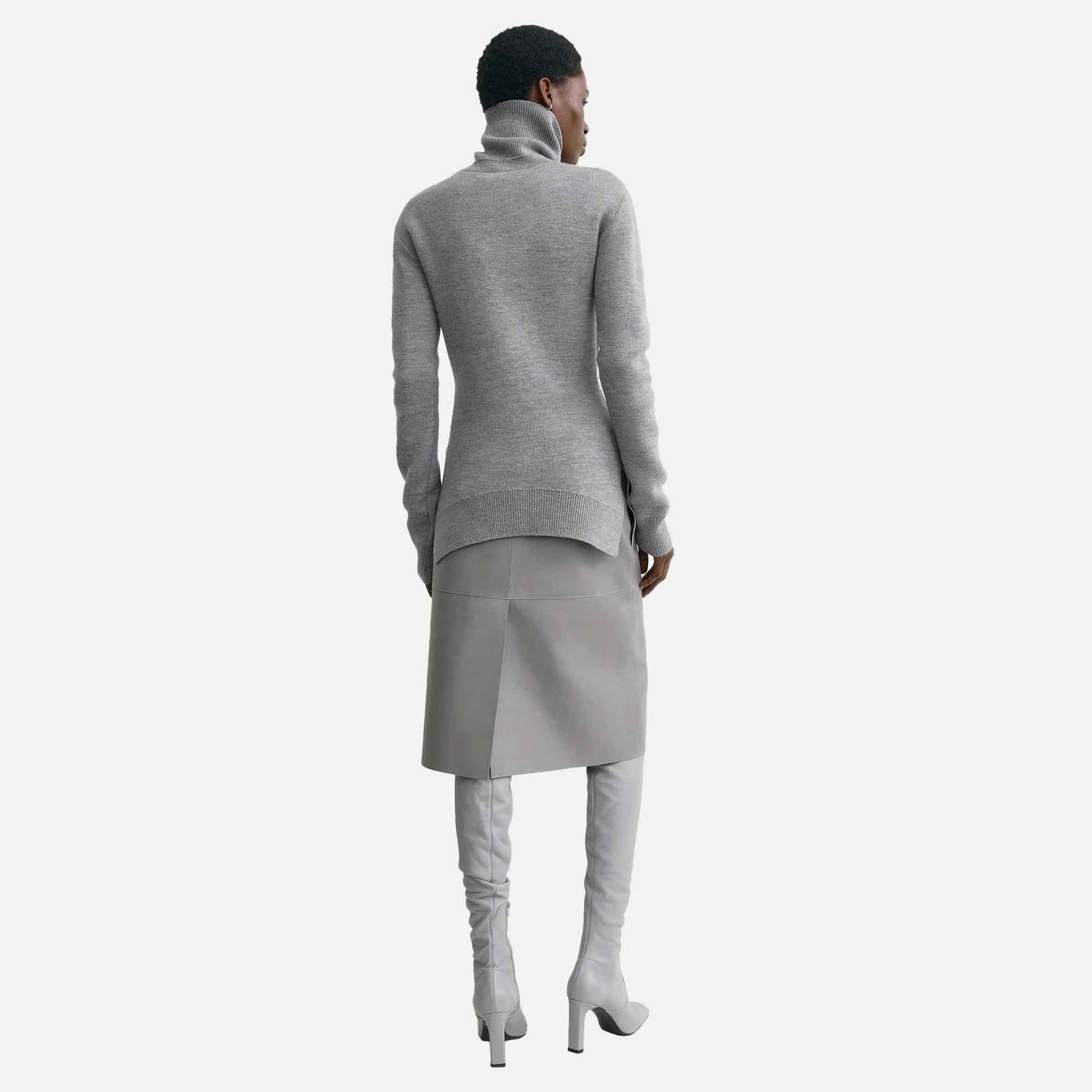 High-Neck Double Knit Pale Grey Melange